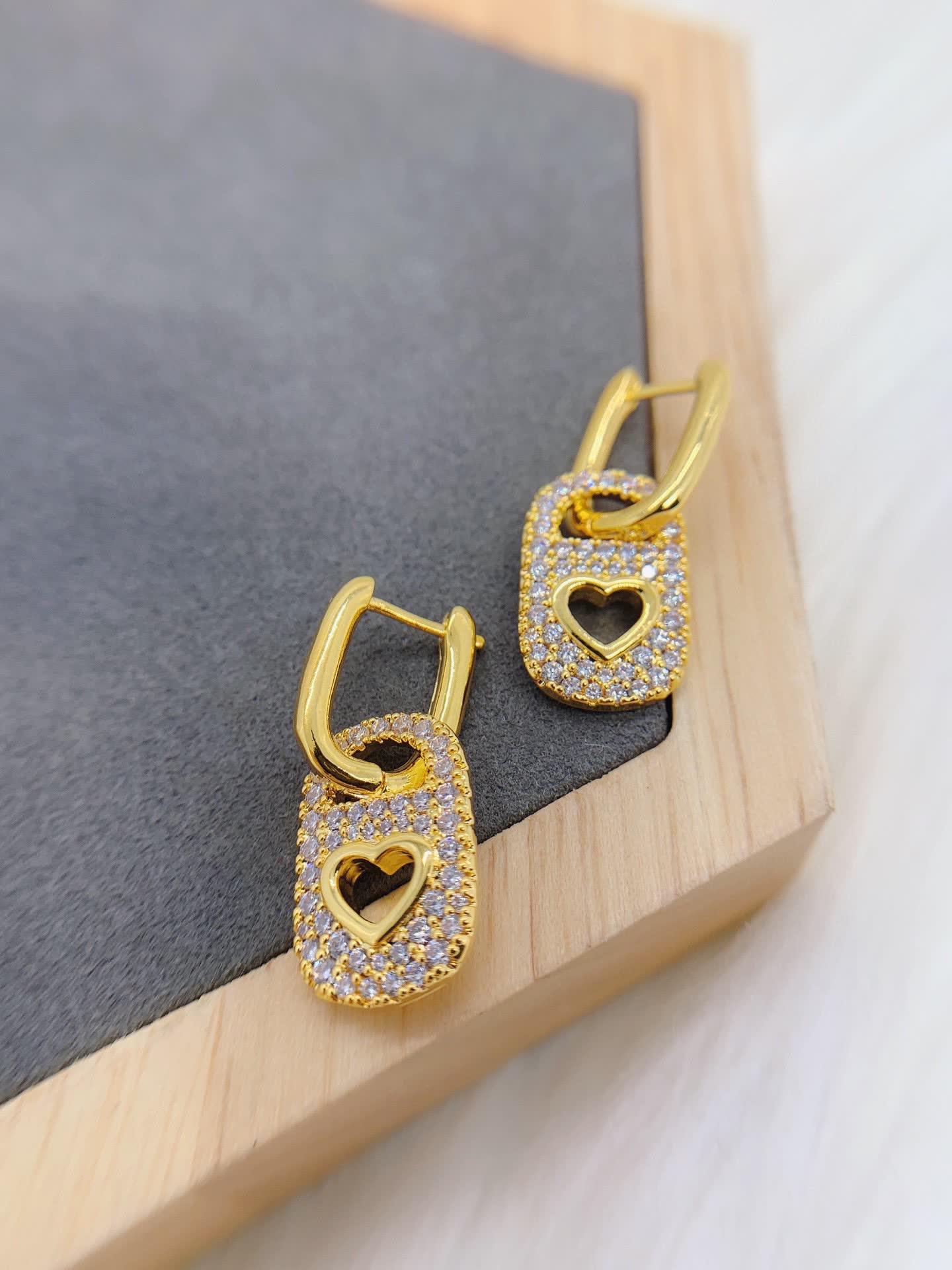 APM Monaco Gold Heart Lock Earrings